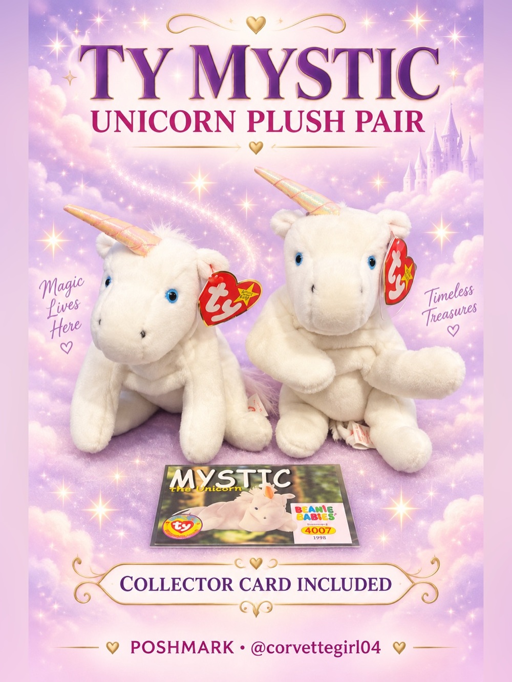 Ty Mystic Unicorn Plush Pair - White with Iridescent Horns